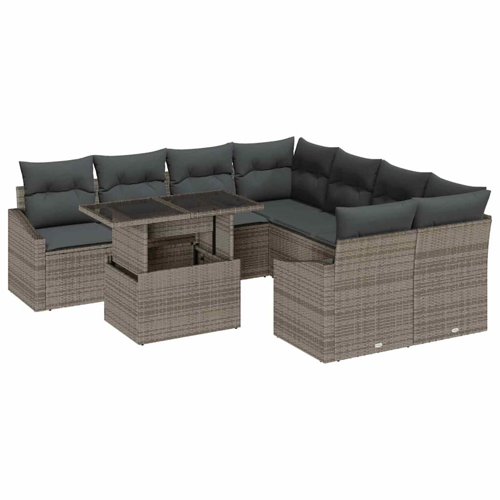 Gartensofa-set 9 stk. Grau Poly-Rattan