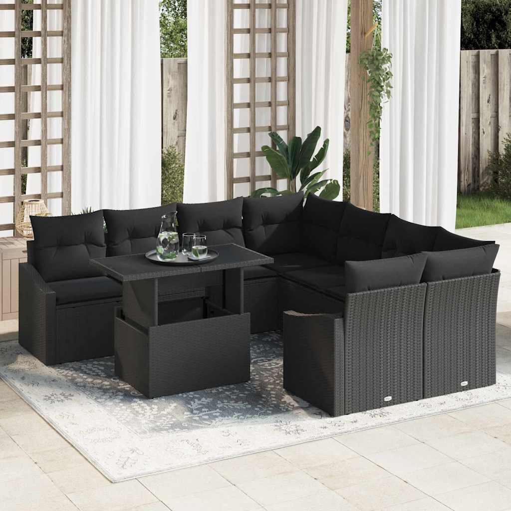Gartensofa-set 9 stk. Schwarz Poly-Rattan