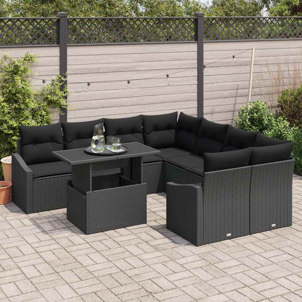Gartensofa-set 9 stk. Schwarz Poly-Rattan