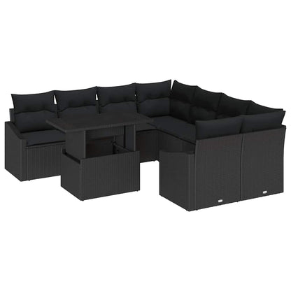 Gartensofa-set 9 stk. Schwarz Poly-Rattan