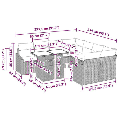 Gartensofa-set 9 stk. Schwarz Poly-Rattan