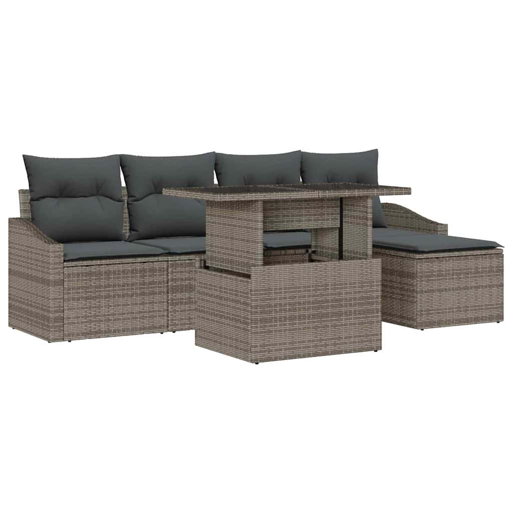 Gartensofa-set 6 stk. Grau Poly-Rattan