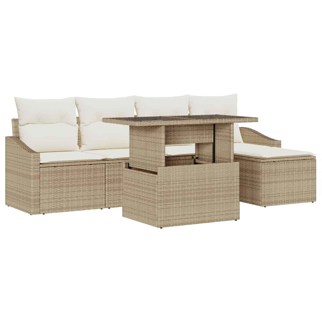 Gartensofa-set 6 stk. Beige und Creme Poly-Rattan