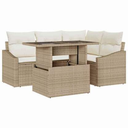 Gartensofa-set 5 stk. Beige und Creme Poly-Rattan
