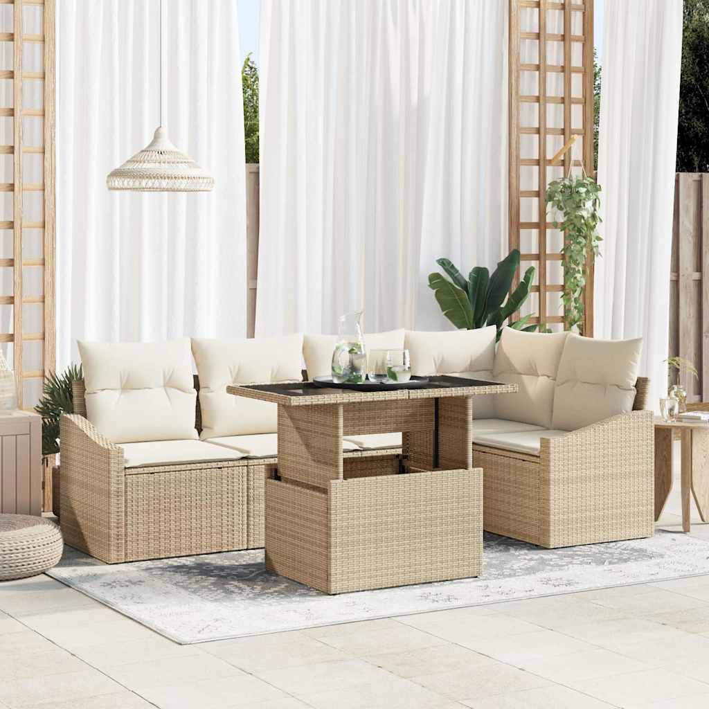Gartensofa-set 6 stk. Beige und Creme Poly-Rattan
