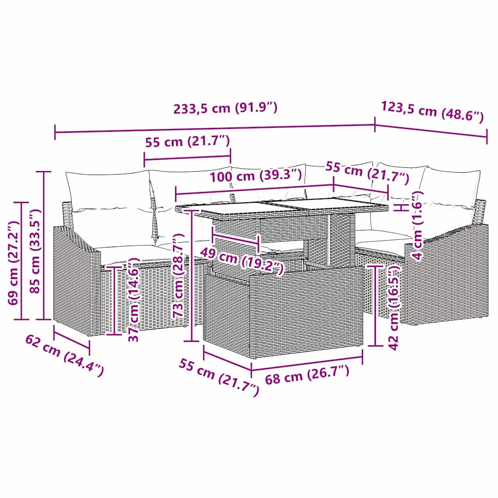 Gartensofa-set 6 stk. Schwarz Poly-Rattan