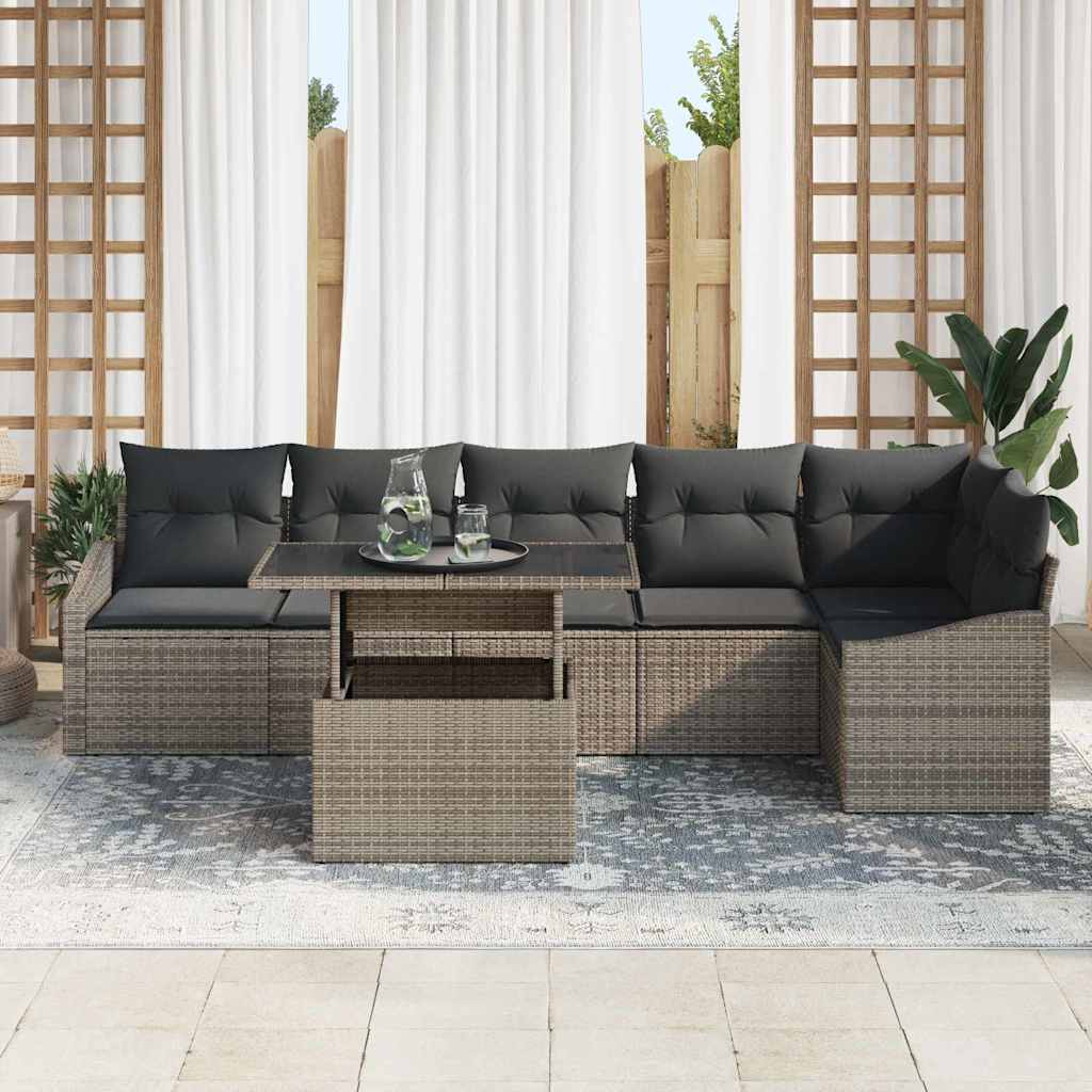 Gartensofa-set 7 stk. Grau Poly-Rattan