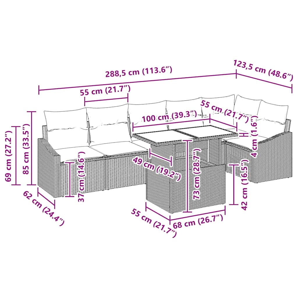 Gartensofa-set 7 stk. Grau Poly-Rattan
