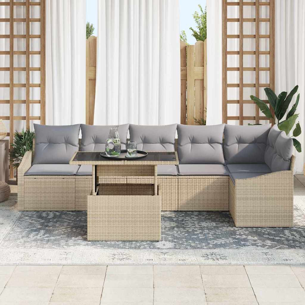 Garten-Sofa-Set mit Kissen 7 pcs Beige und Hellgrau