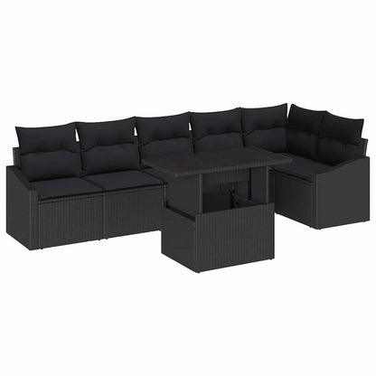 Gartensofa-set 7 stk. Schwarz Poly-Rattan