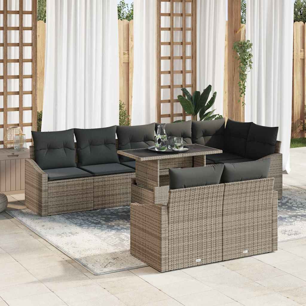 Gartensofa-set 9 stk. Grau Poly-Rattan