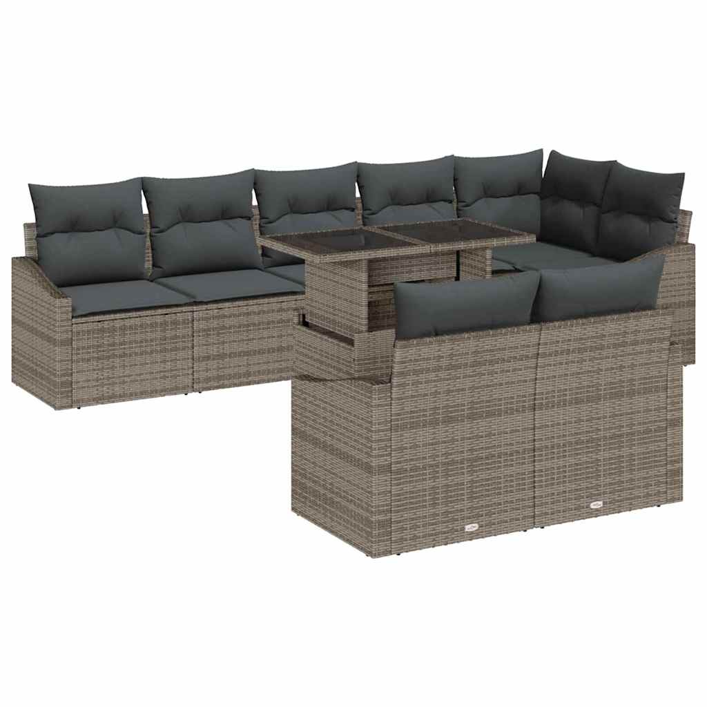 Gartensofa-set 9 stk. Grau Poly-Rattan