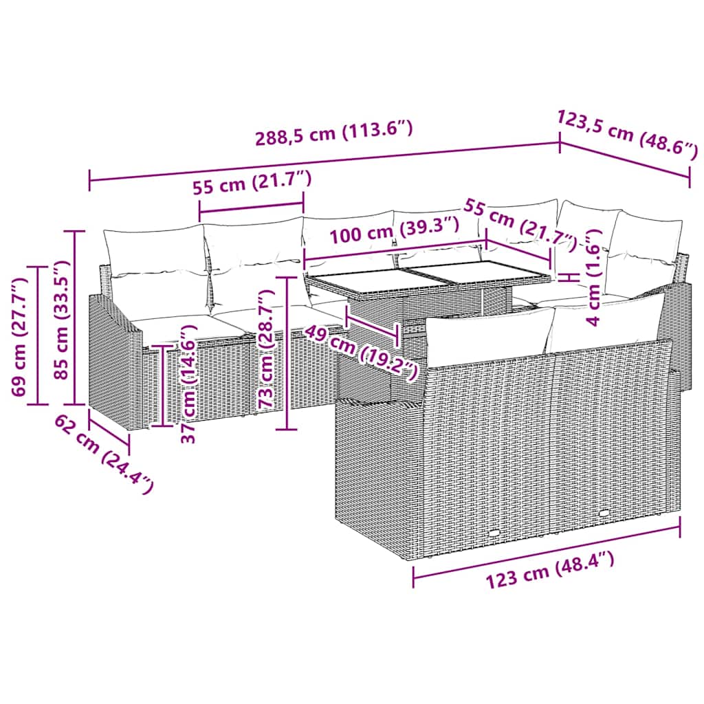 Gartensofa-set 9 stk. Grau Poly-Rattan