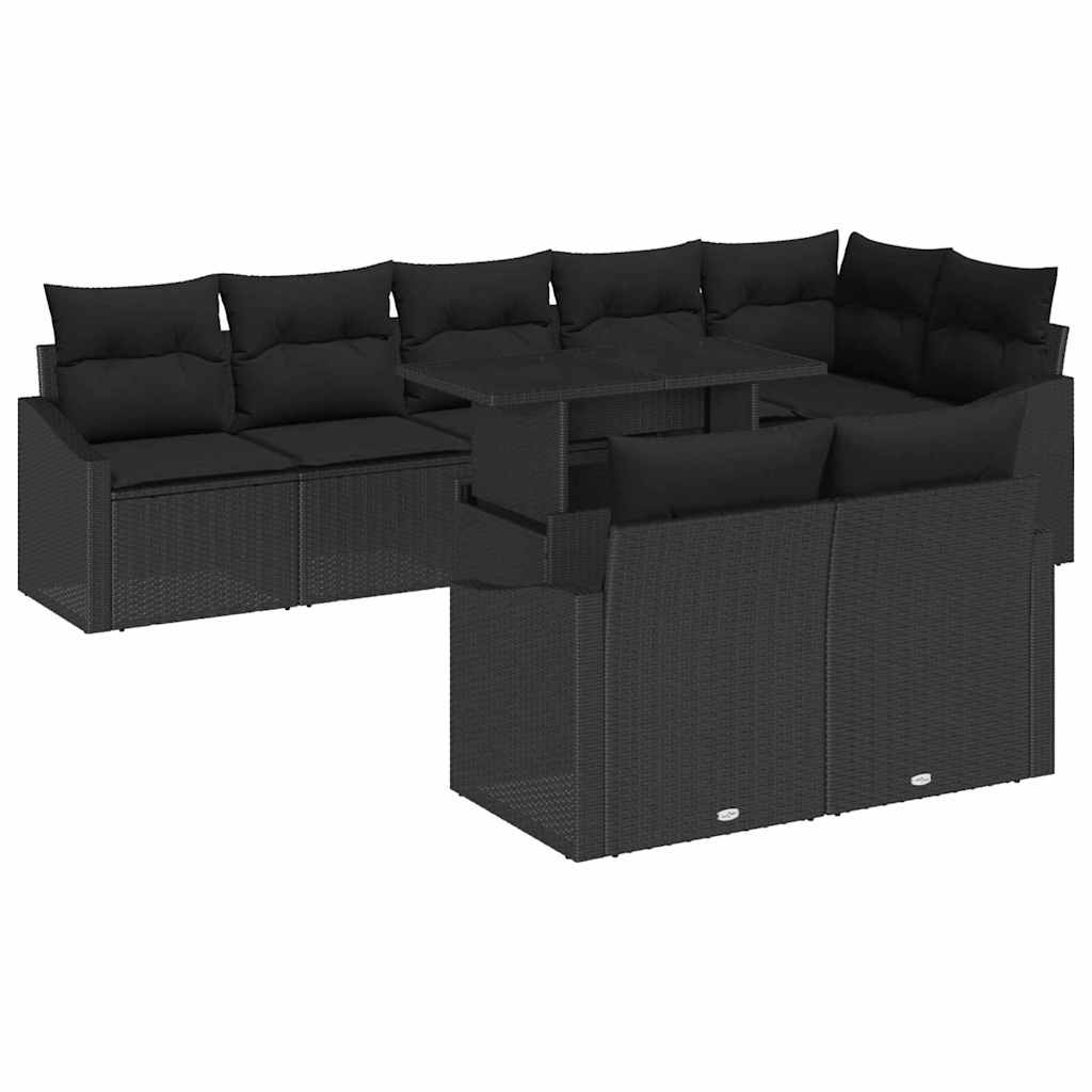 Gartensofa-set 9 stk. Schwarz Poly-Rattan