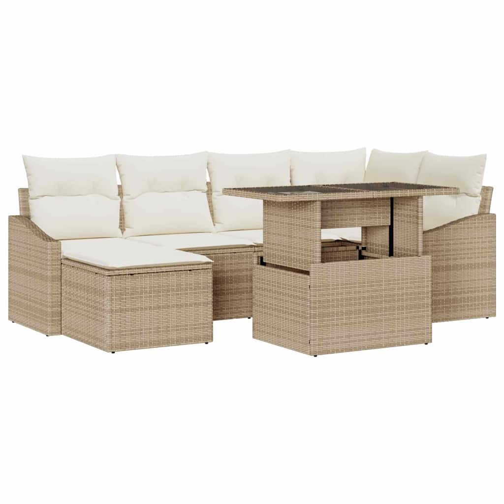 Gartensofa-set 7 stk. Beige und Creme Poly-Rattan