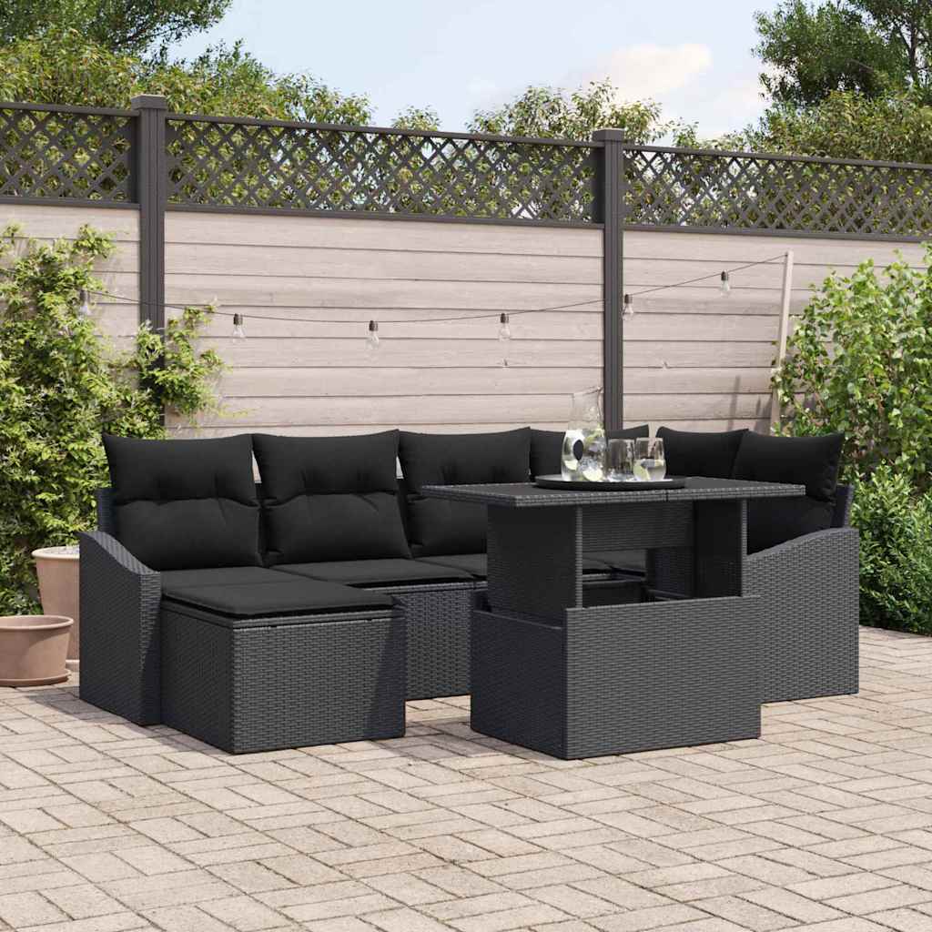 Gartensofa-set 7 stk. Schwarz Poly-Rattan