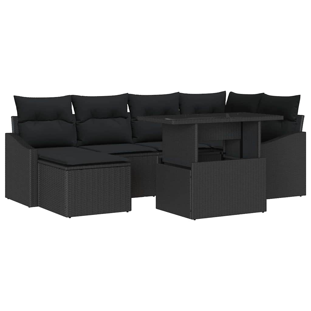 Gartensofa-set 7 stk. Schwarz Poly-Rattan