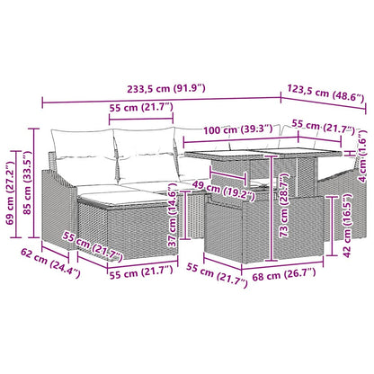 Gartensofa-set 7 stk. Schwarz Poly-Rattan