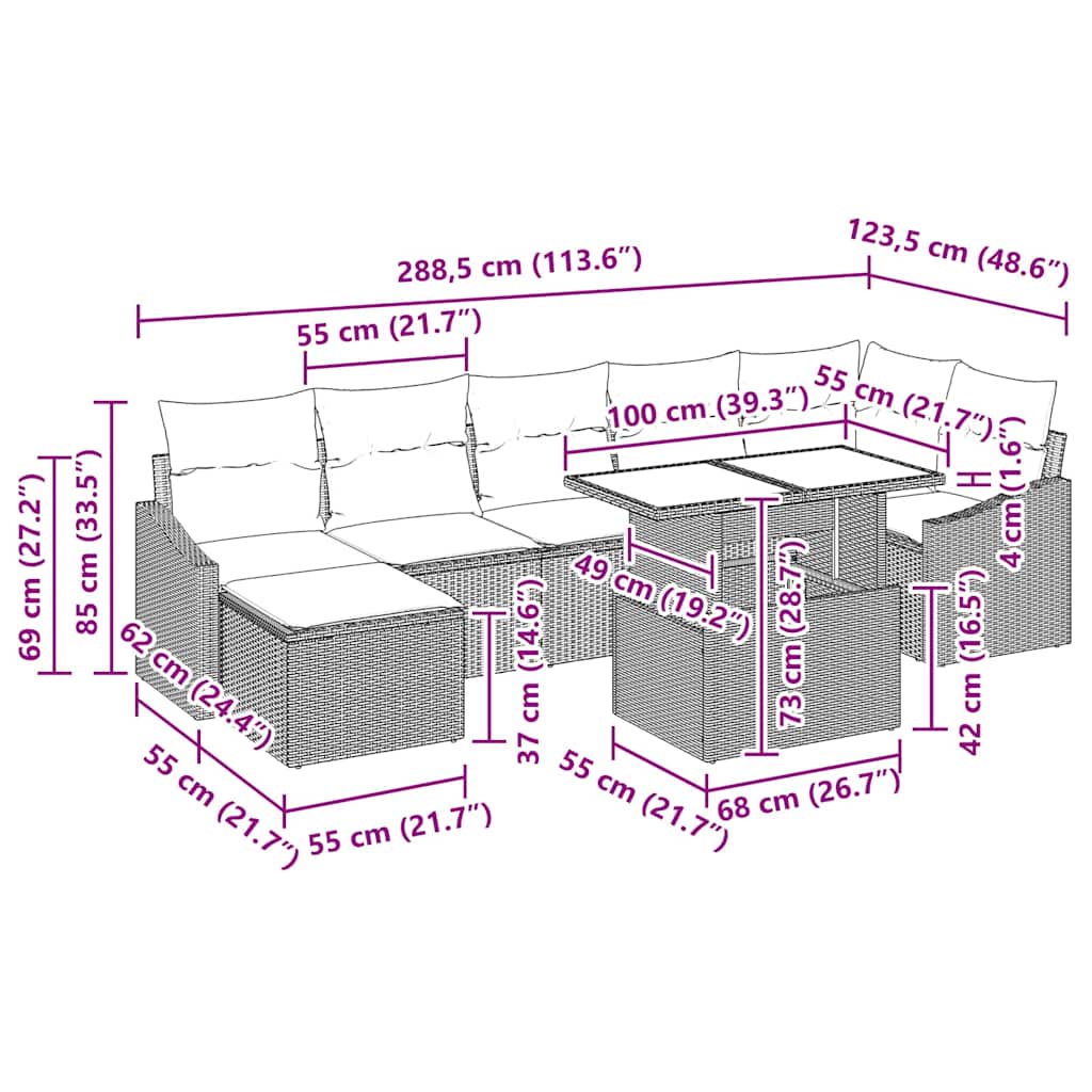 Gartensofa-set mit Kissen mit Speicher 8 pcs Grau Poly-Rattan