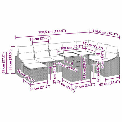 Sofa Set 9 stk. Schwarz Poly-Rattan