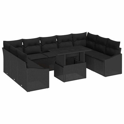Sofa Set 10 stk. Schwarz Poly-Rattan