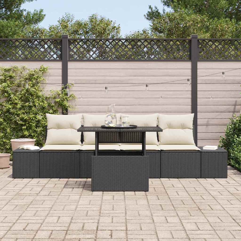 Sofa Set 5 stk. Schwarz und Creme Poly-Rattan