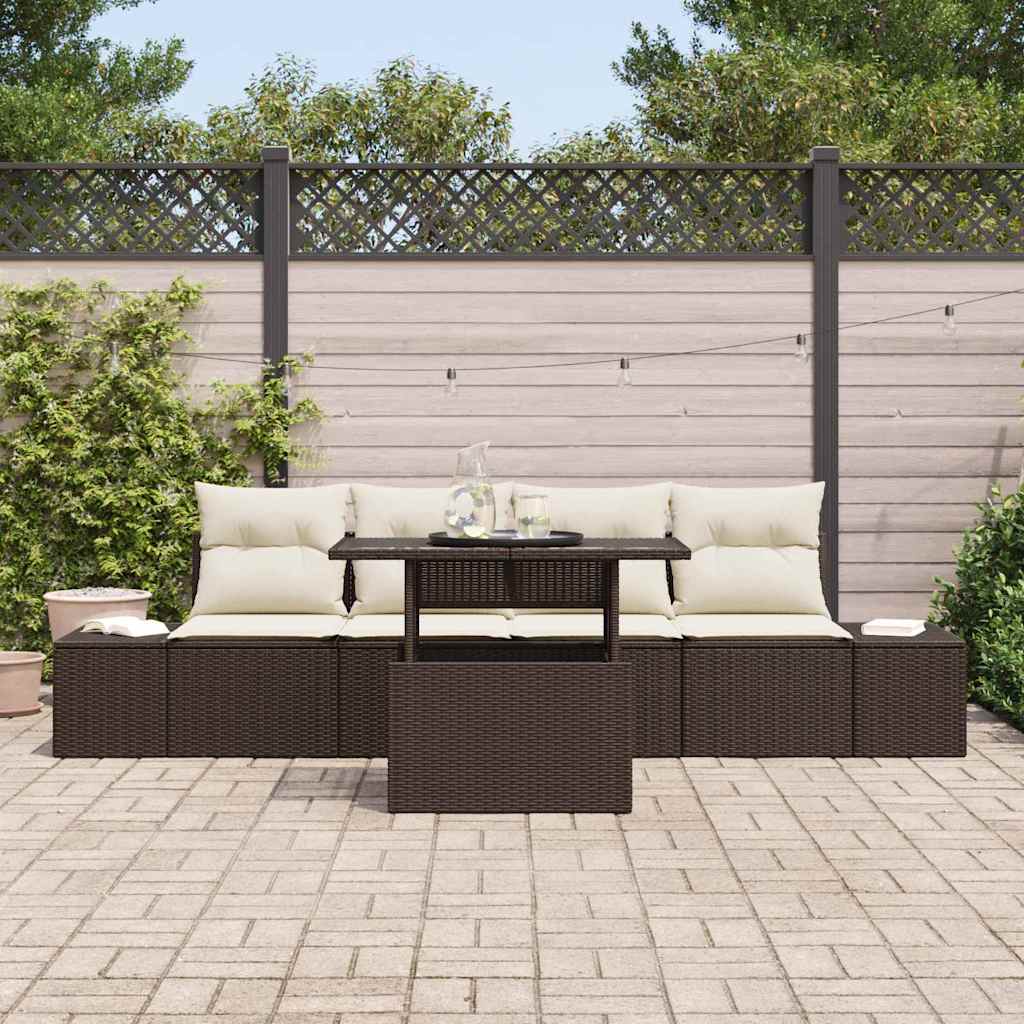 Sofa Set 5 stk. Braun und Creme Poly-Rattan