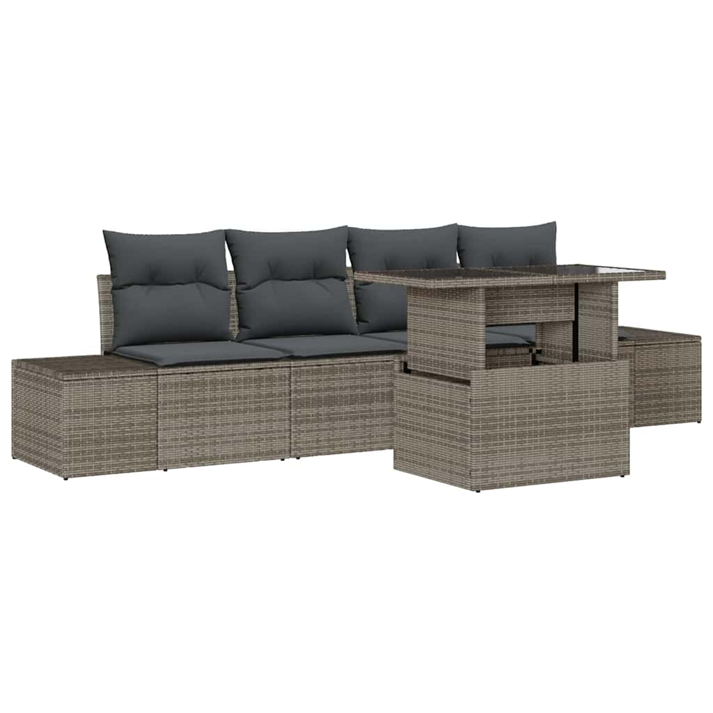 Sofa Set 5 Stk. Grau Poly-Rattan