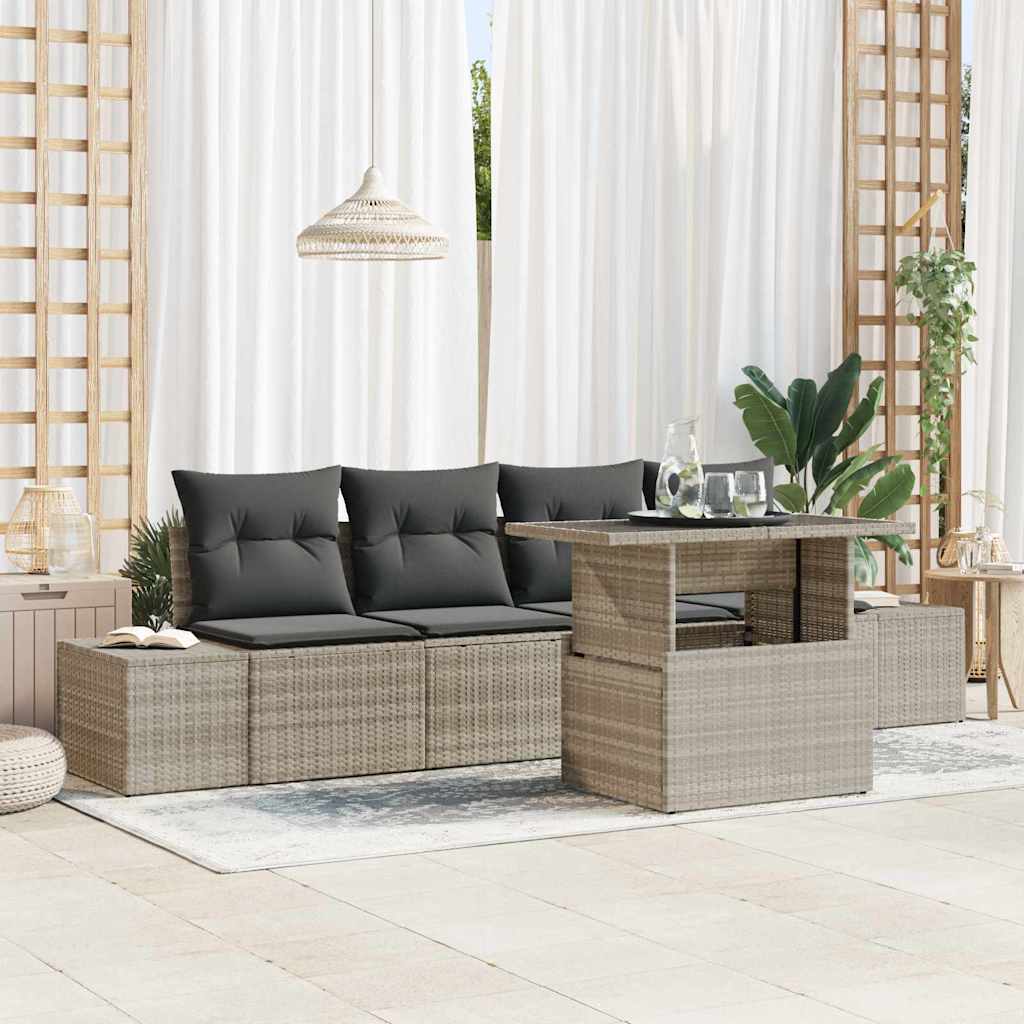 Sofa Set 5 Stk. Hellgrau Poly-Rattan