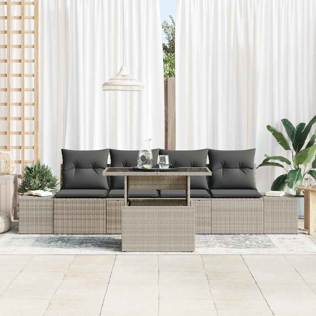 Sofa Set 5 Stk. Hellgrau Poly-Rattan