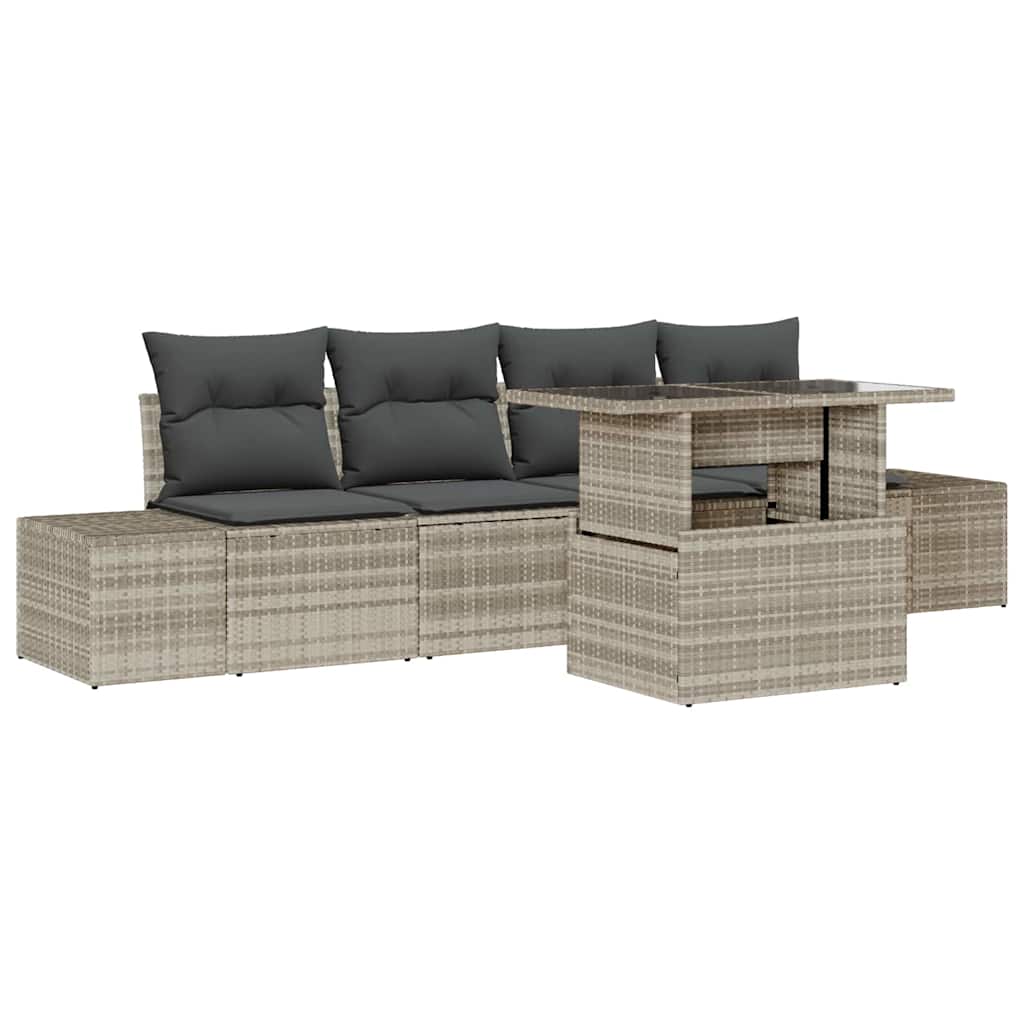 Sofa Set 5 Stk. Hellgrau Poly-Rattan