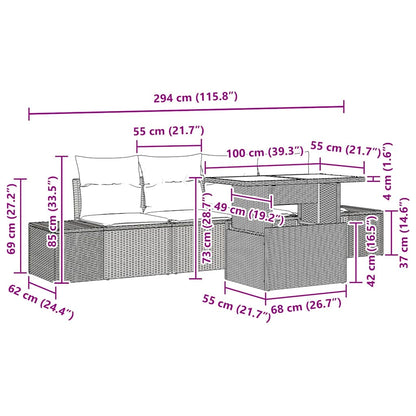 Sofa Set 5 stk. Schwarz Poly-Rattan