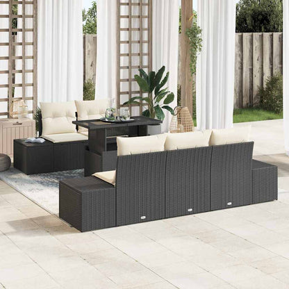 Sofa Set 6 stk. Schwarz und Creme Poly-Rattan