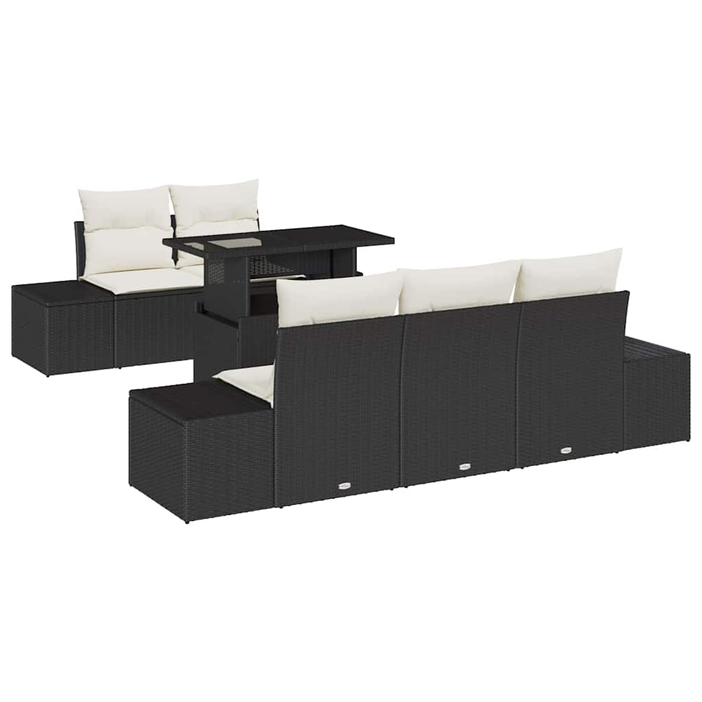 Sofa Set 6 stk. Schwarz und Creme Poly-Rattan