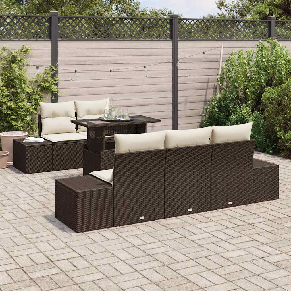 Sofa Set mit Kissen 6 pcs Braun und Creme Poly-Rattan