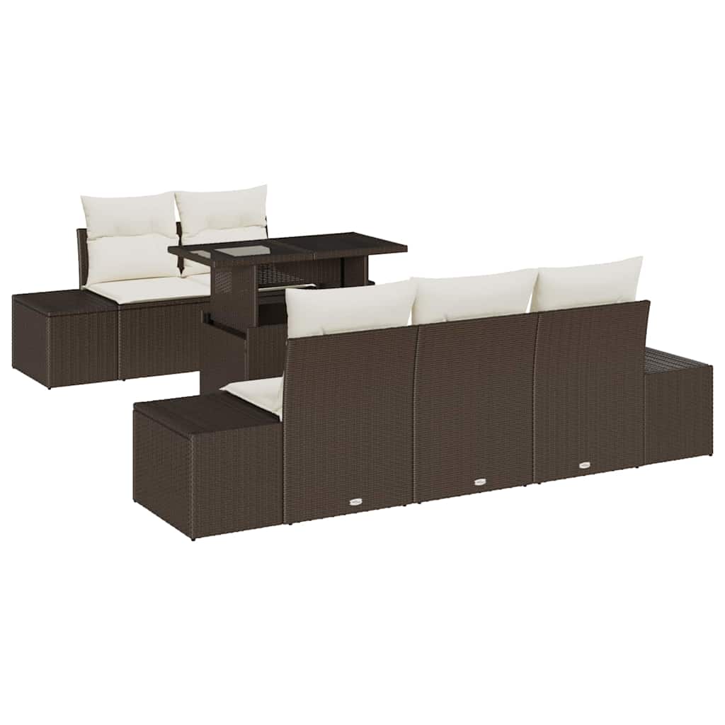 Sofa Set mit Kissen 6 pcs Braun und Creme Poly-Rattan