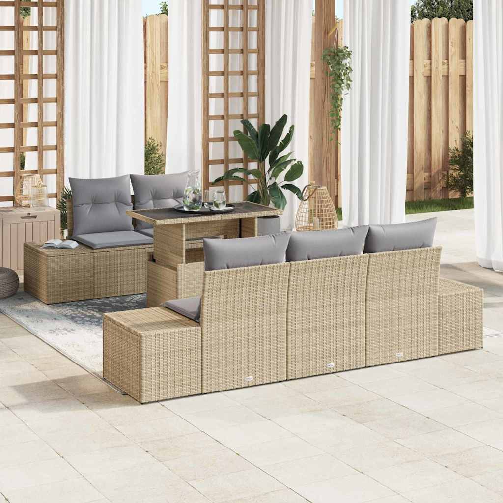 Sofa Set mit Kissen 6 pcs Beige und Hellgrau Poly-Rattan