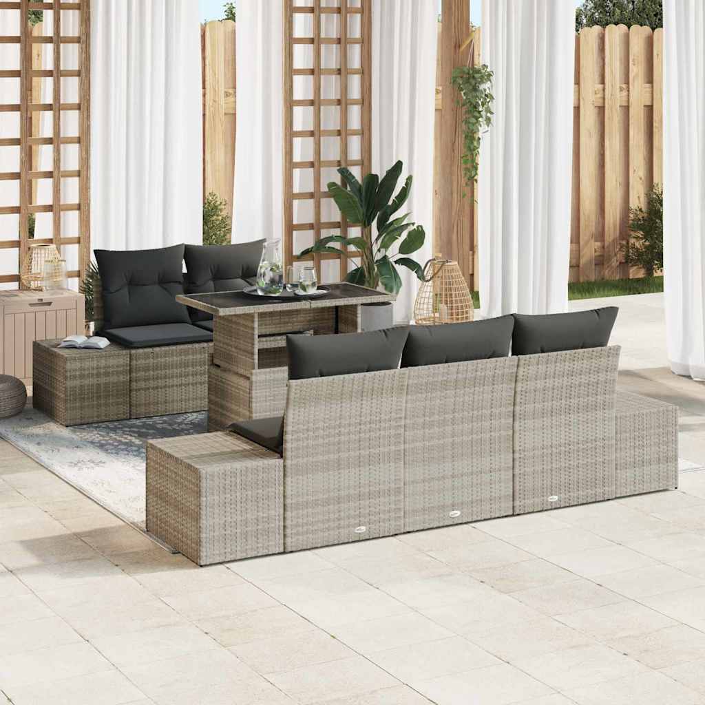 Sofa Set 6 stk. Hellgrau Poly-Rattan