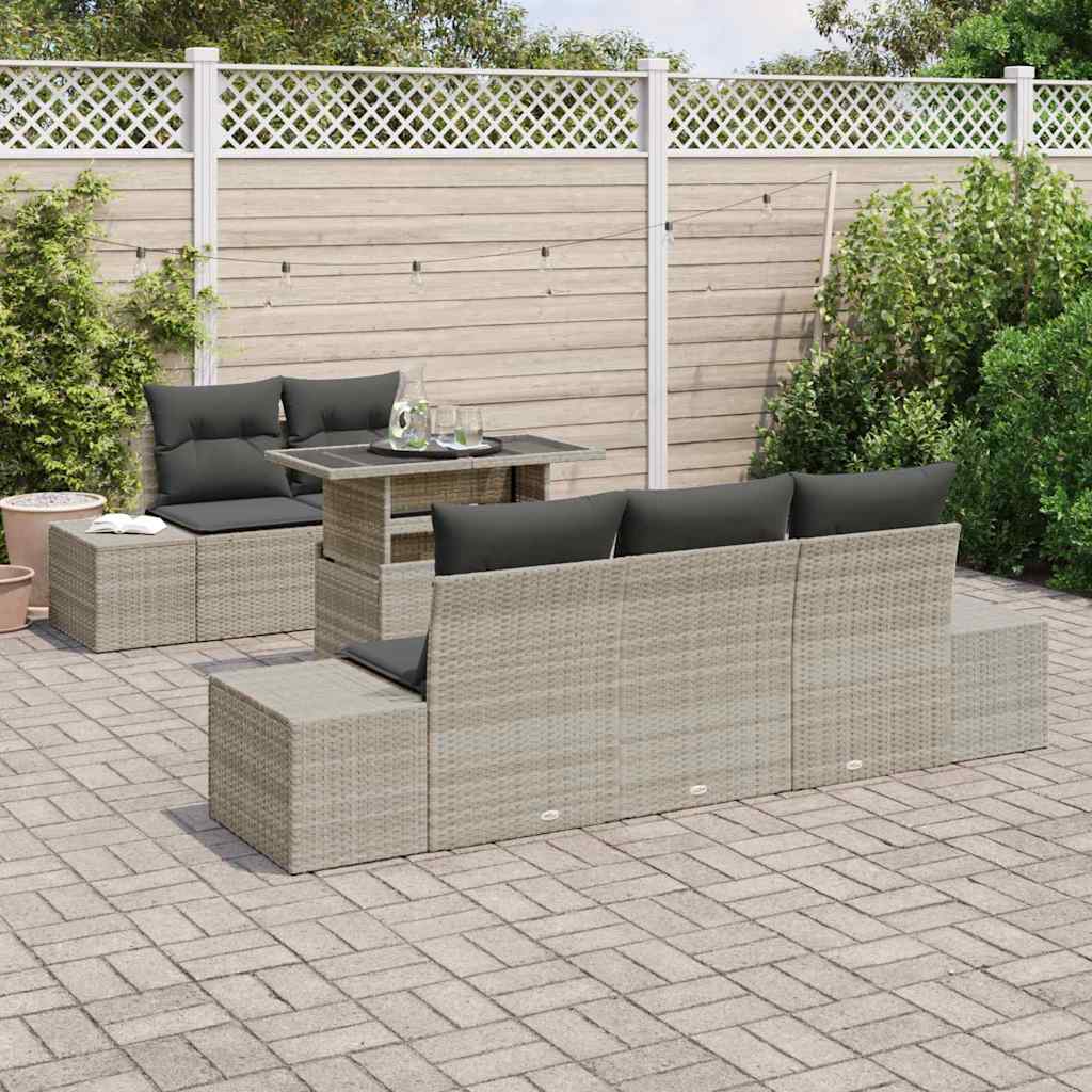 Sofa Set 6 stk. Hellgrau Poly-Rattan