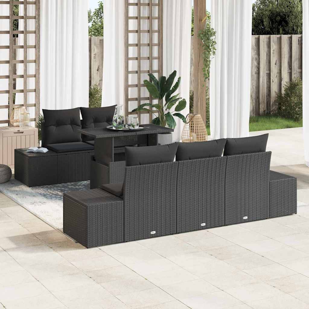 Sofa Set 6 stk. Schwarz Poly-Rattan