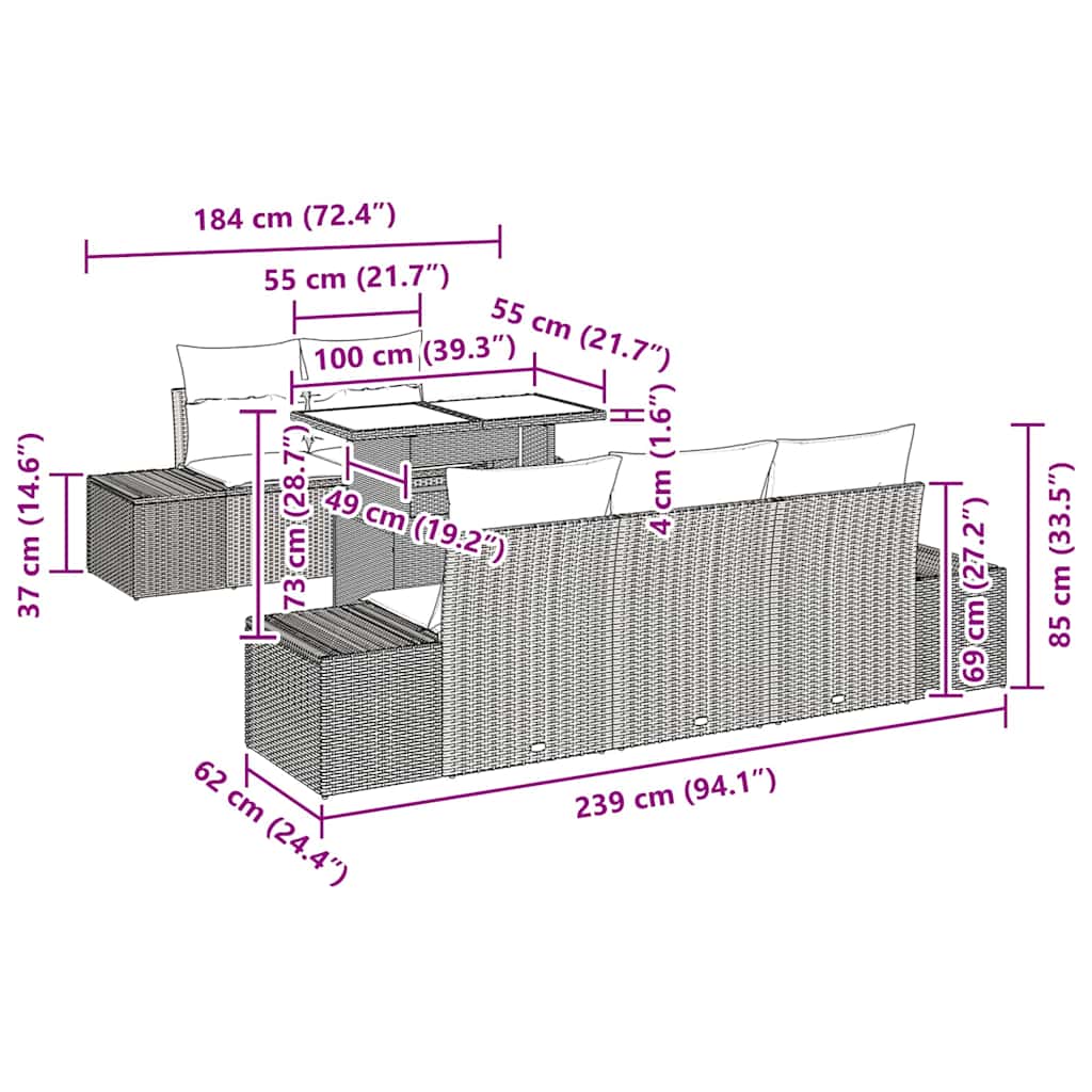 Sofa Set 6 stk. Schwarz Poly-Rattan
