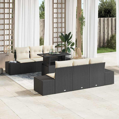 Sofa Set 7 stk. Schwarz und Creme Poly-Rattan