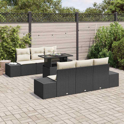 Sofa Set 7 stk. Schwarz und Creme Poly-Rattan
