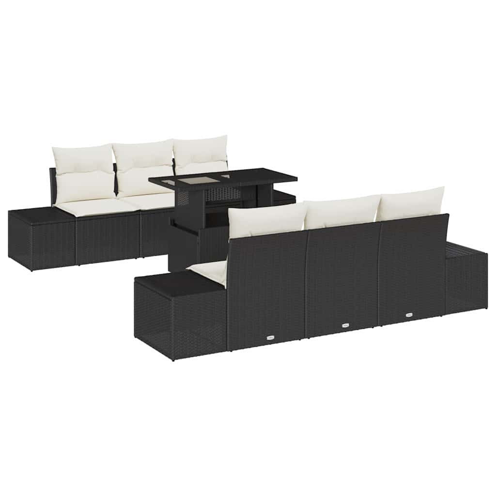 Sofa Set 7 stk. Schwarz und Creme Poly-Rattan