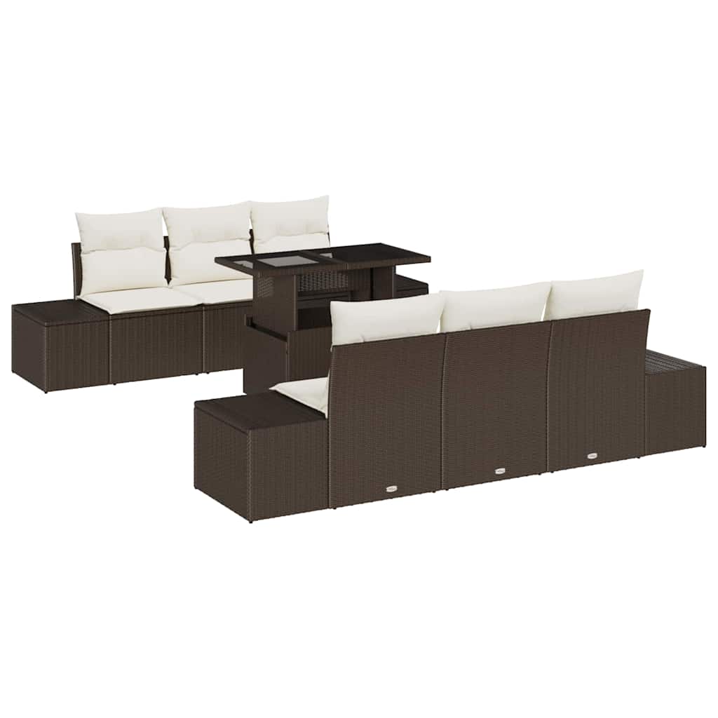 Sofa Set mit Kissen 7 pcs Braun und Creme Poly-Rattan