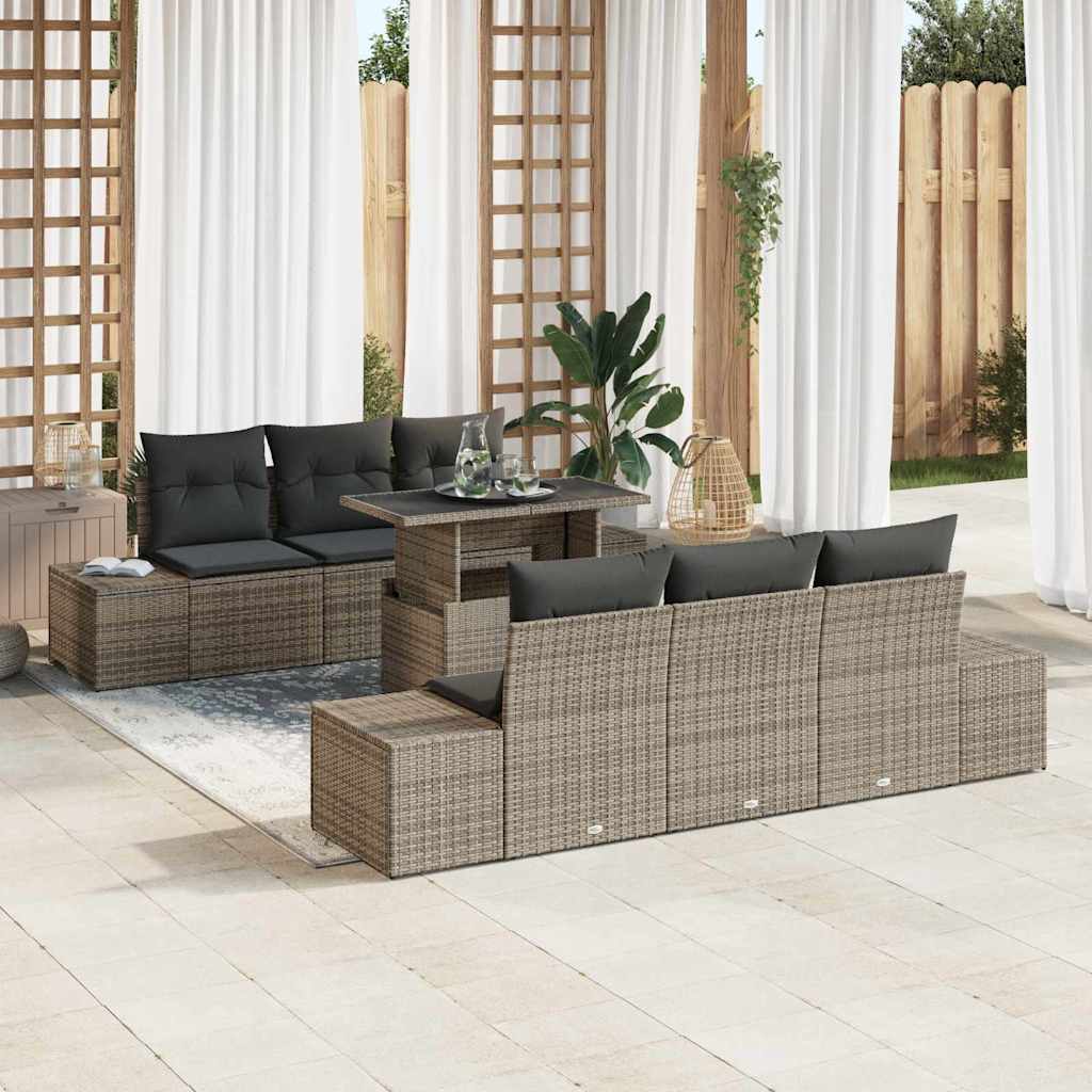 Sofa Set 7 Stk. Grau Poly-Rattan
