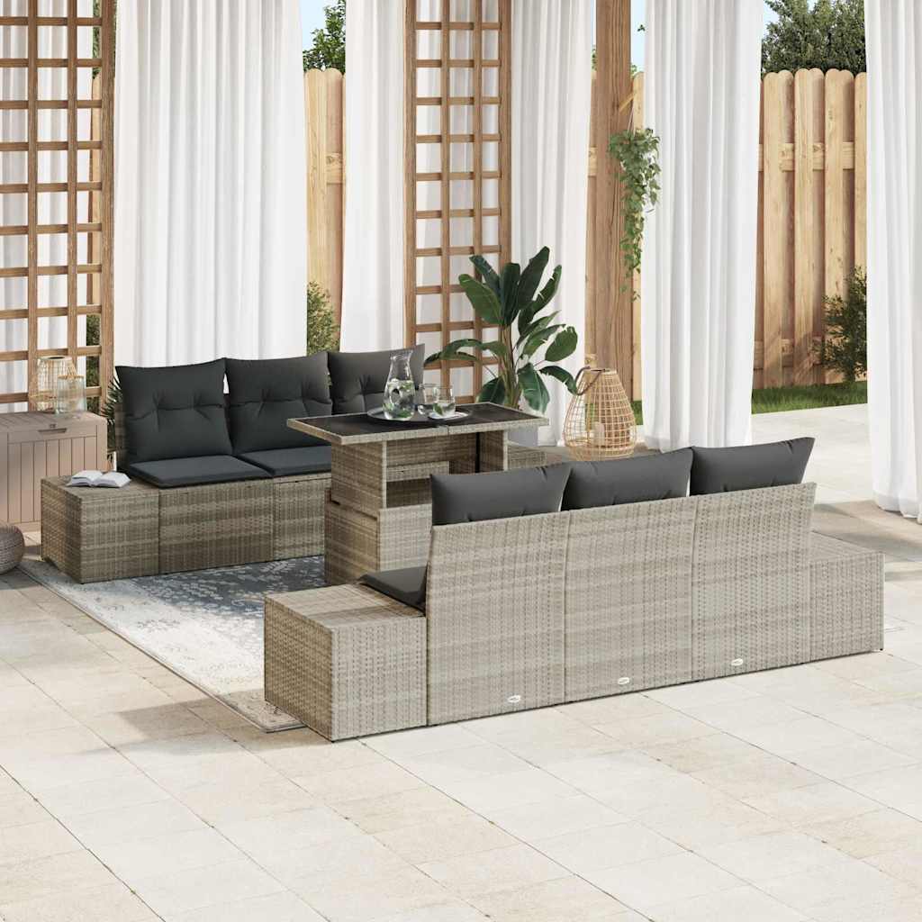 Sofa Set 7 Stk. Hellgrau Poly-Rattan