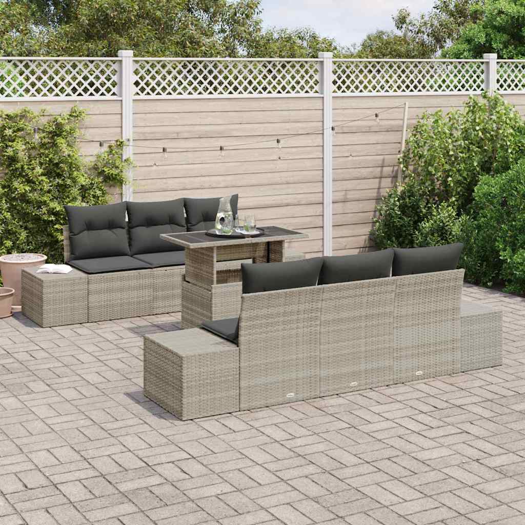 Sofa Set 7 Stk. Hellgrau Poly-Rattan