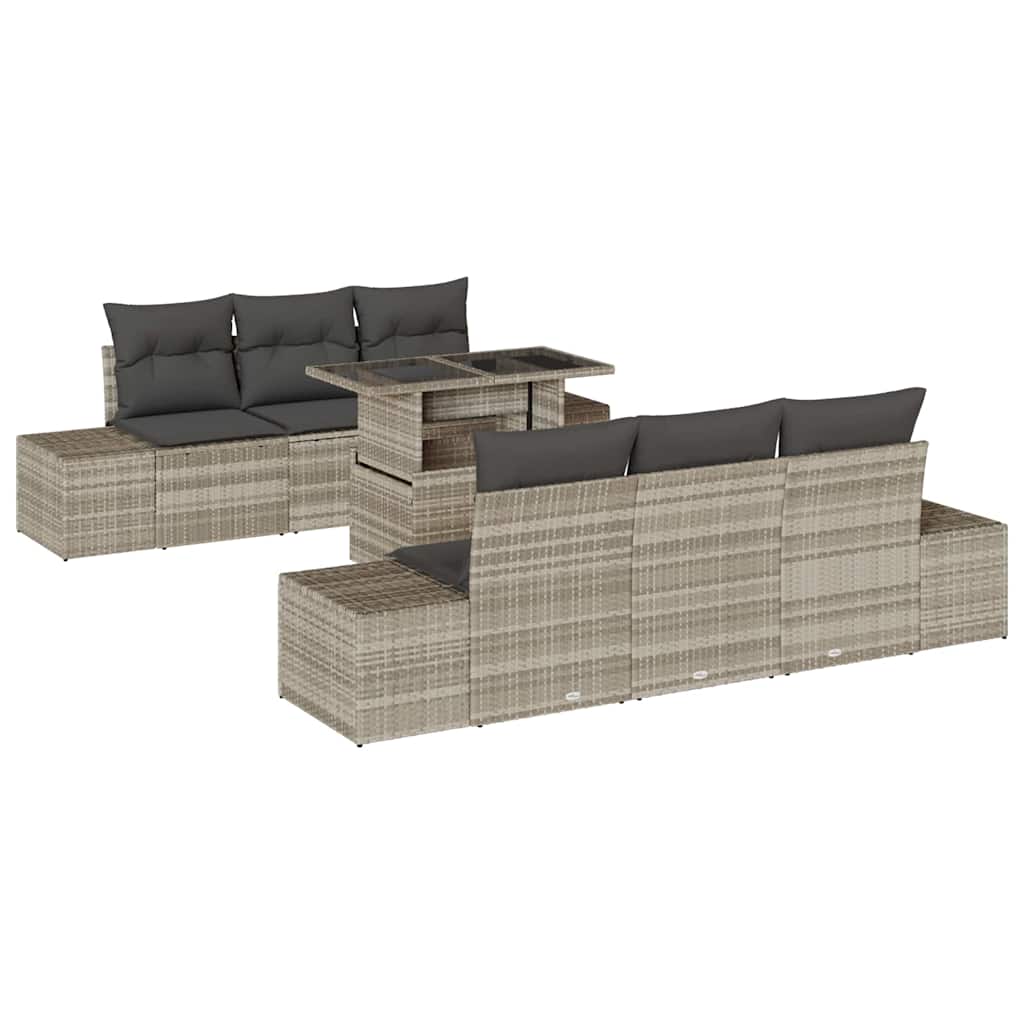 Sofa Set 7 Stk. Hellgrau Poly-Rattan
