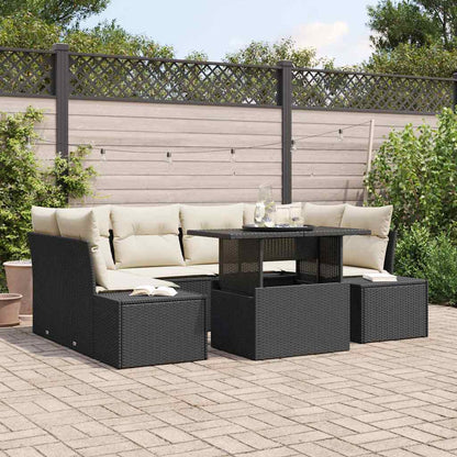 Sofa Set 7 stk. Schwarz und Creme Poly-Rattan